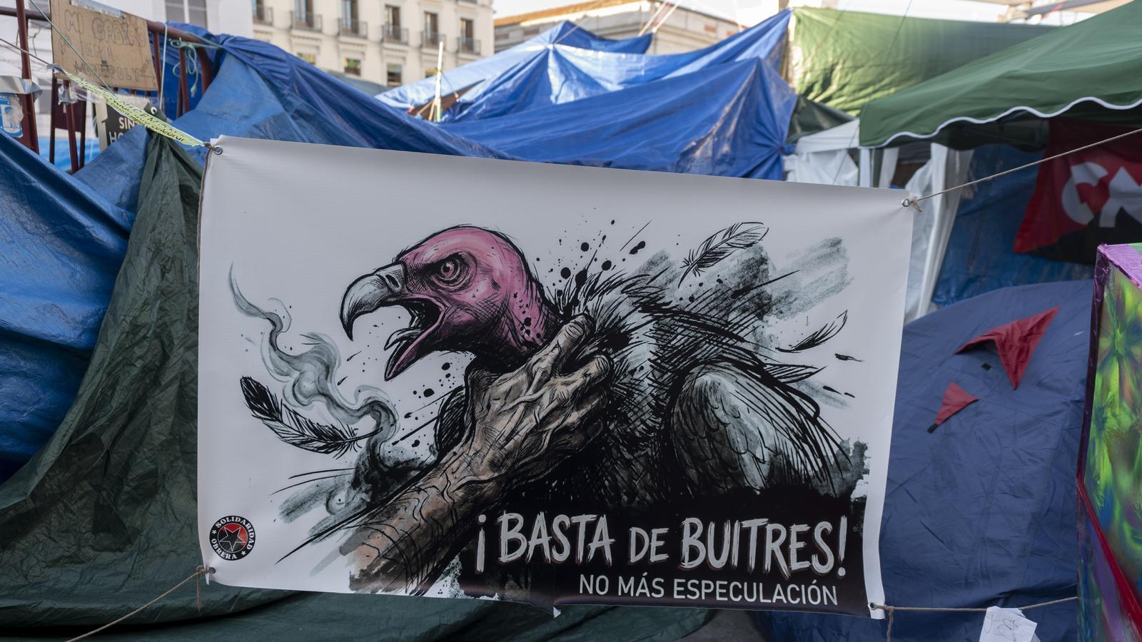 A protest poster at the housing encampment at Puerta del Sol in Madrid.
