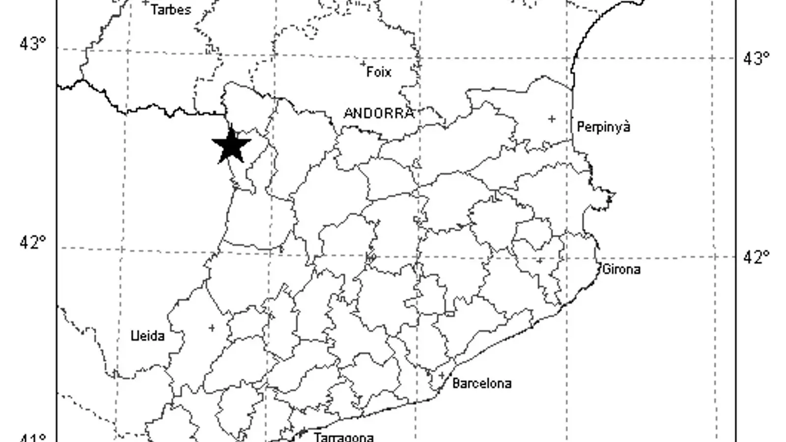 Sisme de 2,7 graus percebut sense danys a la Val d'Aran i l'Alta Ribargorça. / ICGC