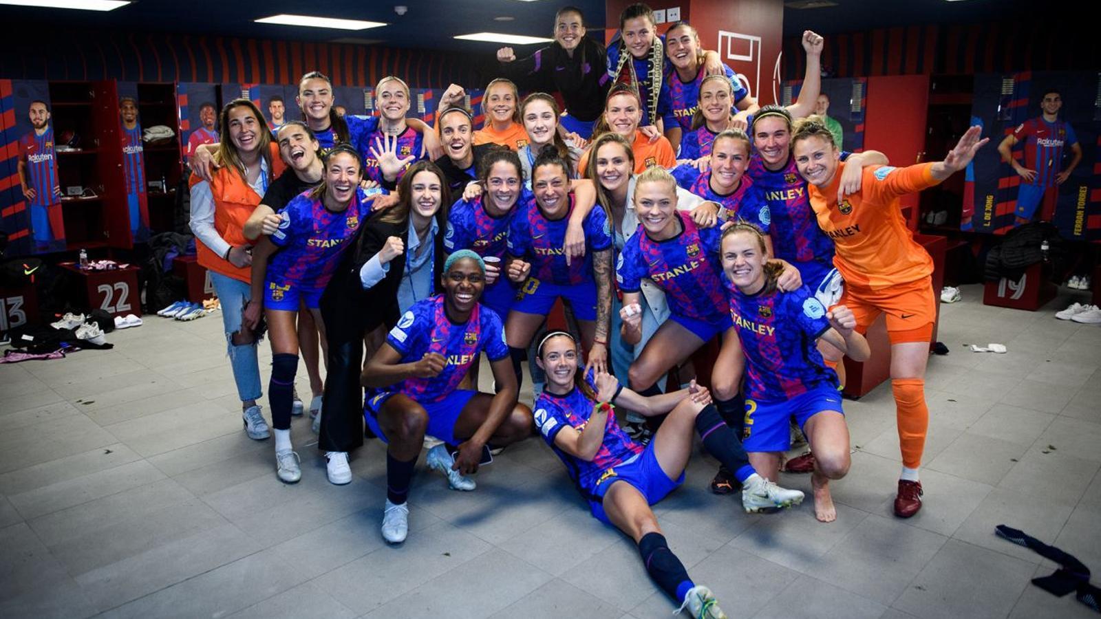 Les jugadores del Barça celebrant la victòria contra el Wolfsburg.