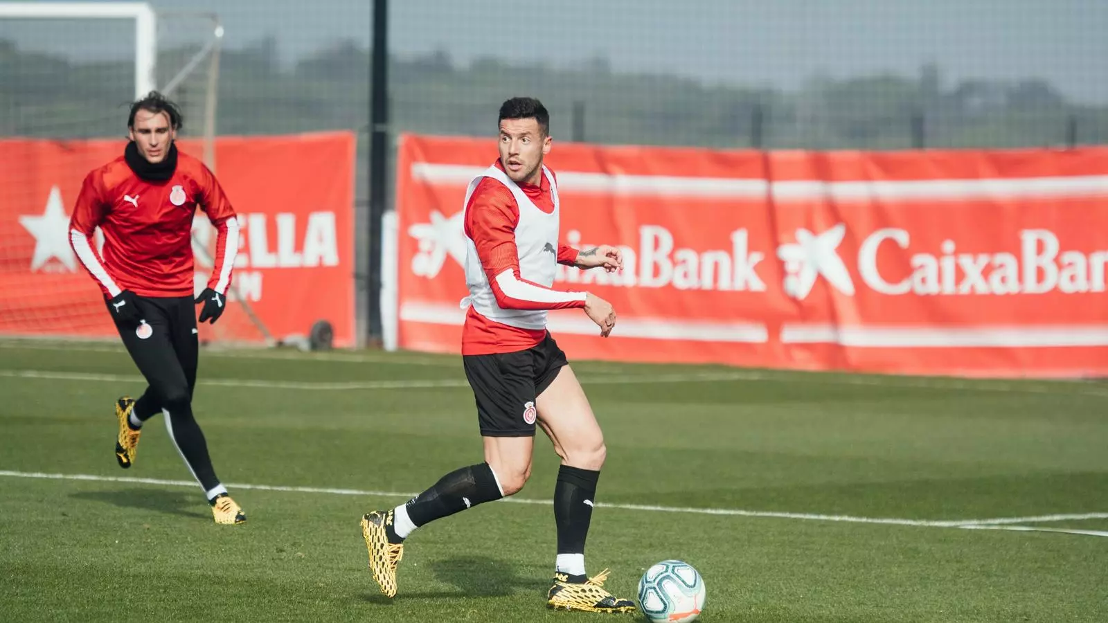 Ignasi Miquel i Aday Benítez, en un entrenament del Girona