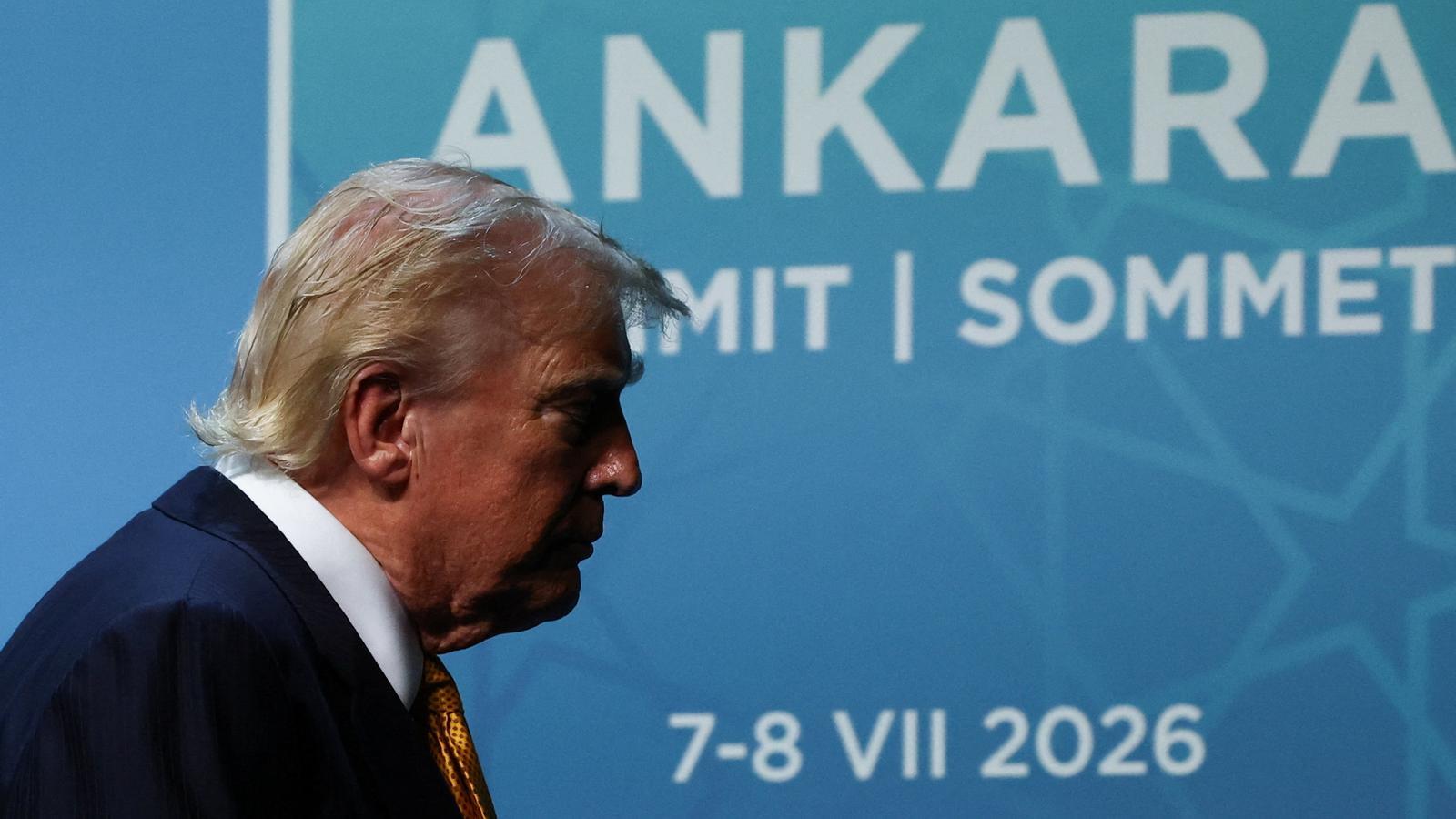 Trump leaving the press room of the NATO summit in Ankara.