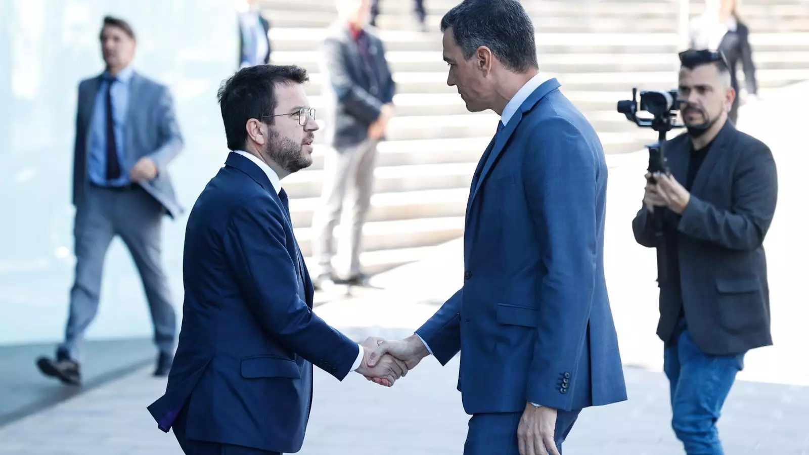 The President of the Generalitat, Pere Aragonès, and the Spanish President, Pedro Sánchez, in Barcelona