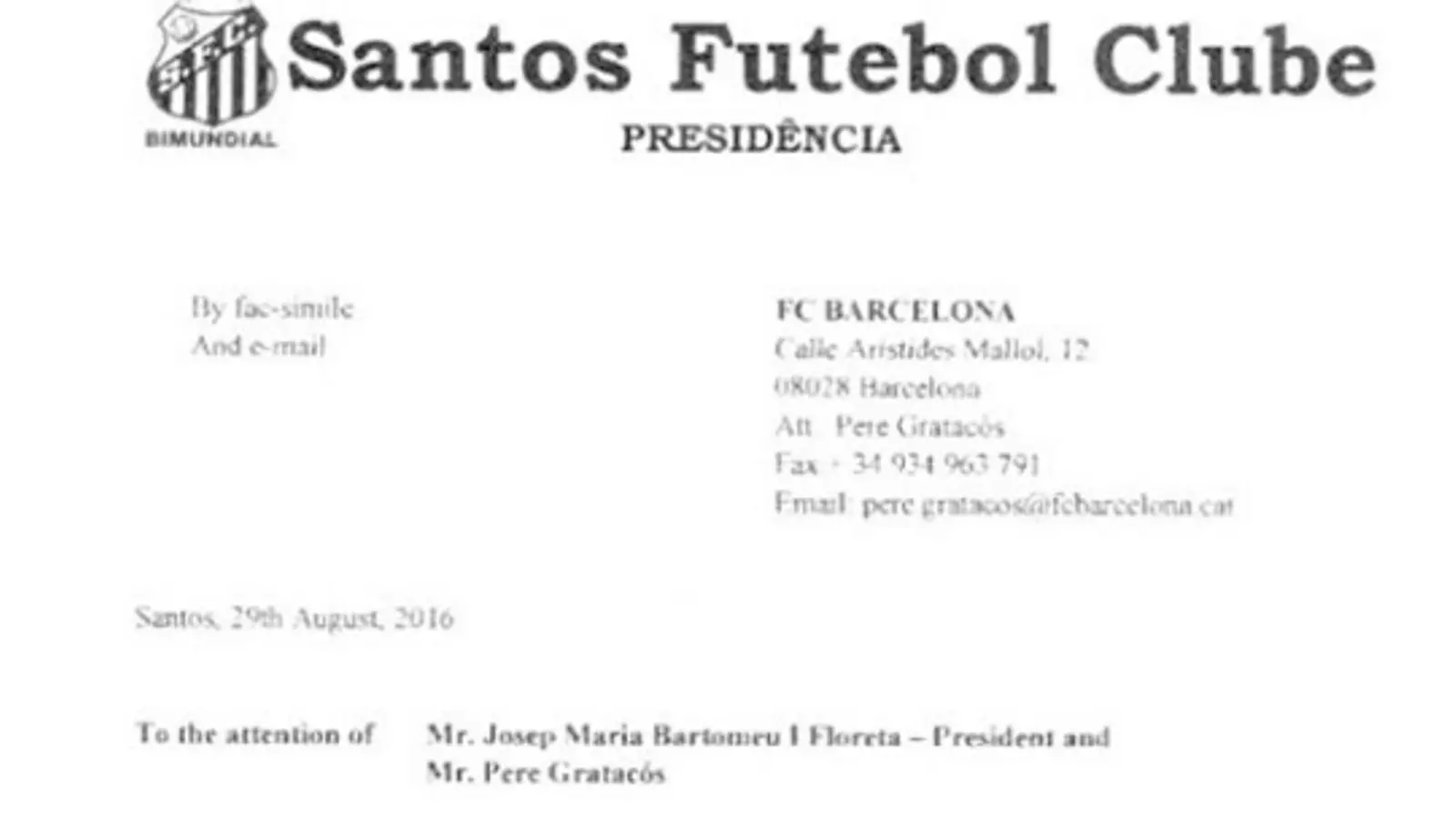 El document que va enviar el Santos