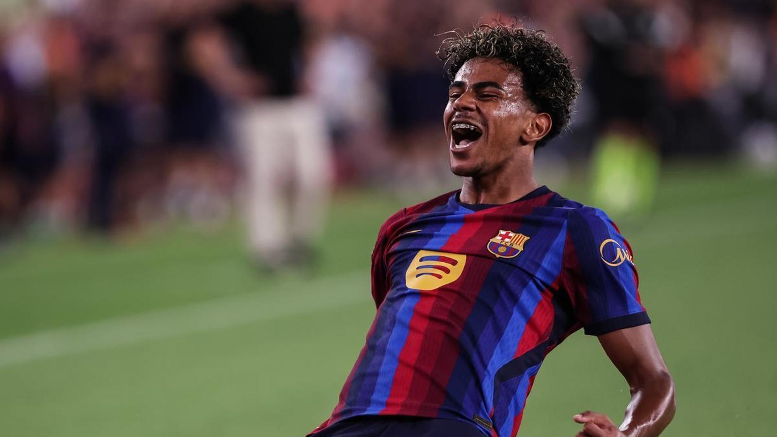 Lamine Yamal del FC Barcelona celebra después de marcar el segundo gol de su equipo durante el partido de fútbol de la liga española, LaLiga EA Sports, disputado entre el FC Barcelona y el Rayo Vallecano en el estadio Spotify Camp Nou el 31 de agosto de 2026 en Barcelona, España. AFP7 31/08/2026 SOLO PARA USO EN ESPAÑA