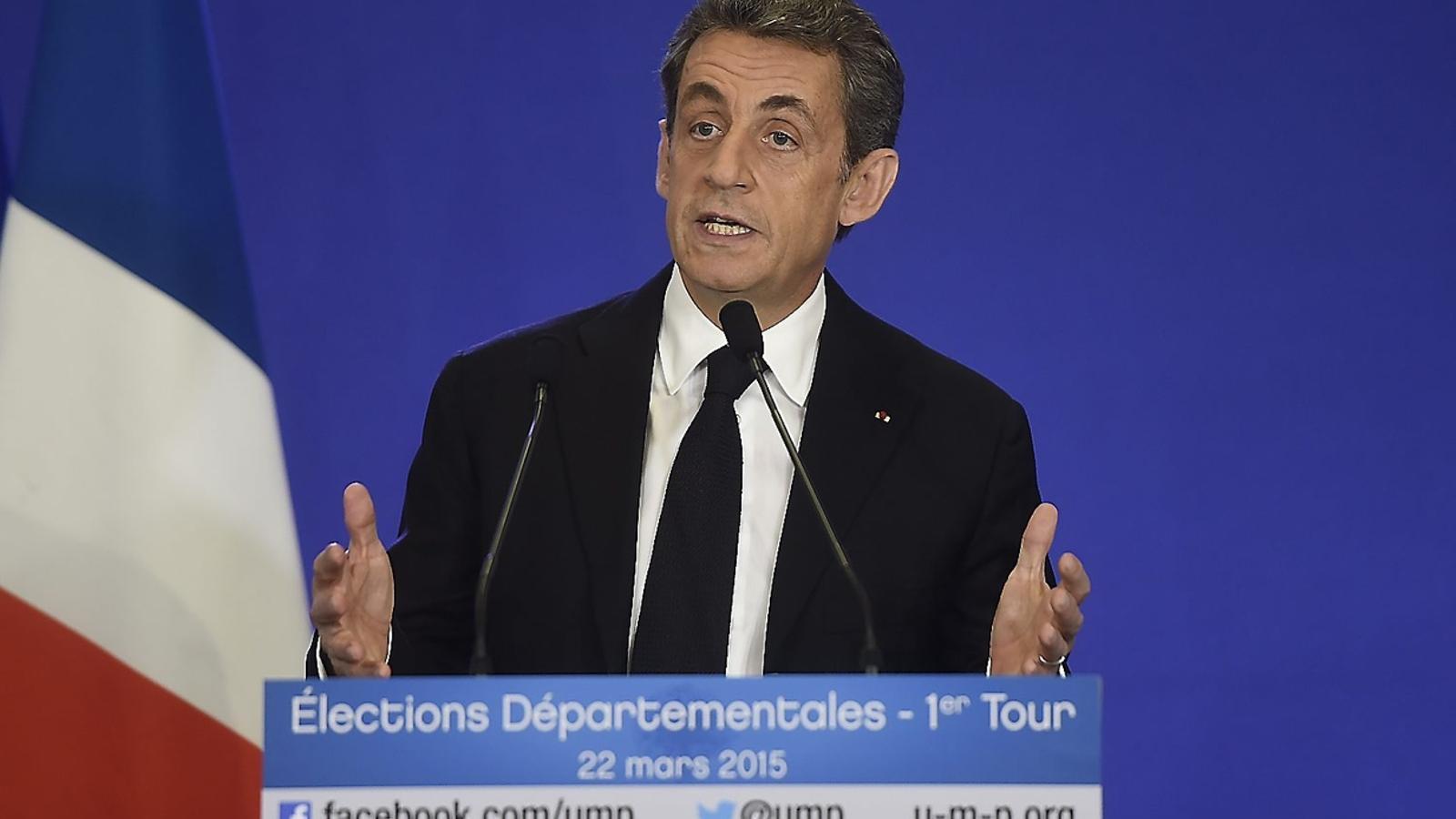 Nicolas Sarkozy en la compareixença per valorar la victòria a les departamentals.