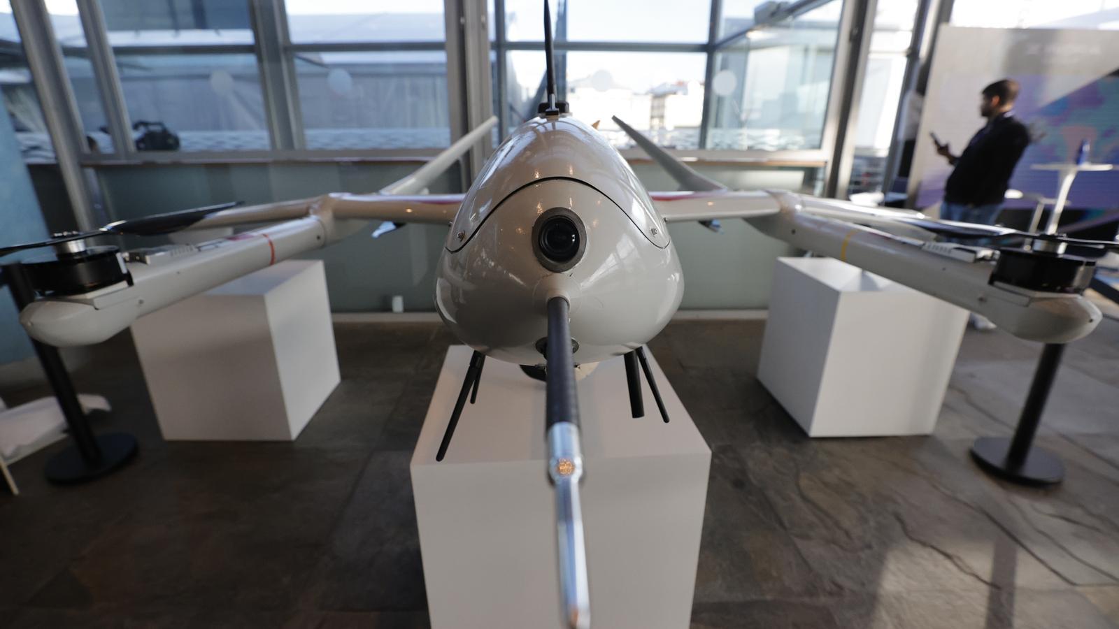 A drone from the company Indra at the III International Summit on the responsible use of Artificial Intelligence, in A Coruña, in an archive image.