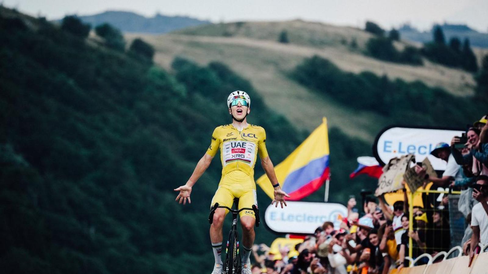 Tadej Pogacar winning his fourth stage in the 2026 Tour