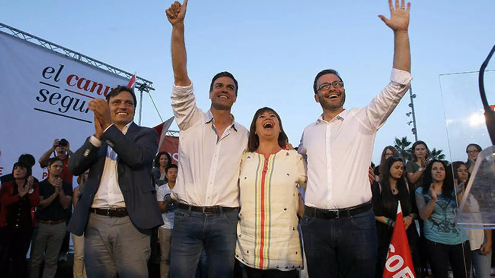 Sáncjez, Armengol i el 'susanista' batle de Palma, José Hila, en un acte electoral, a Mallorca.