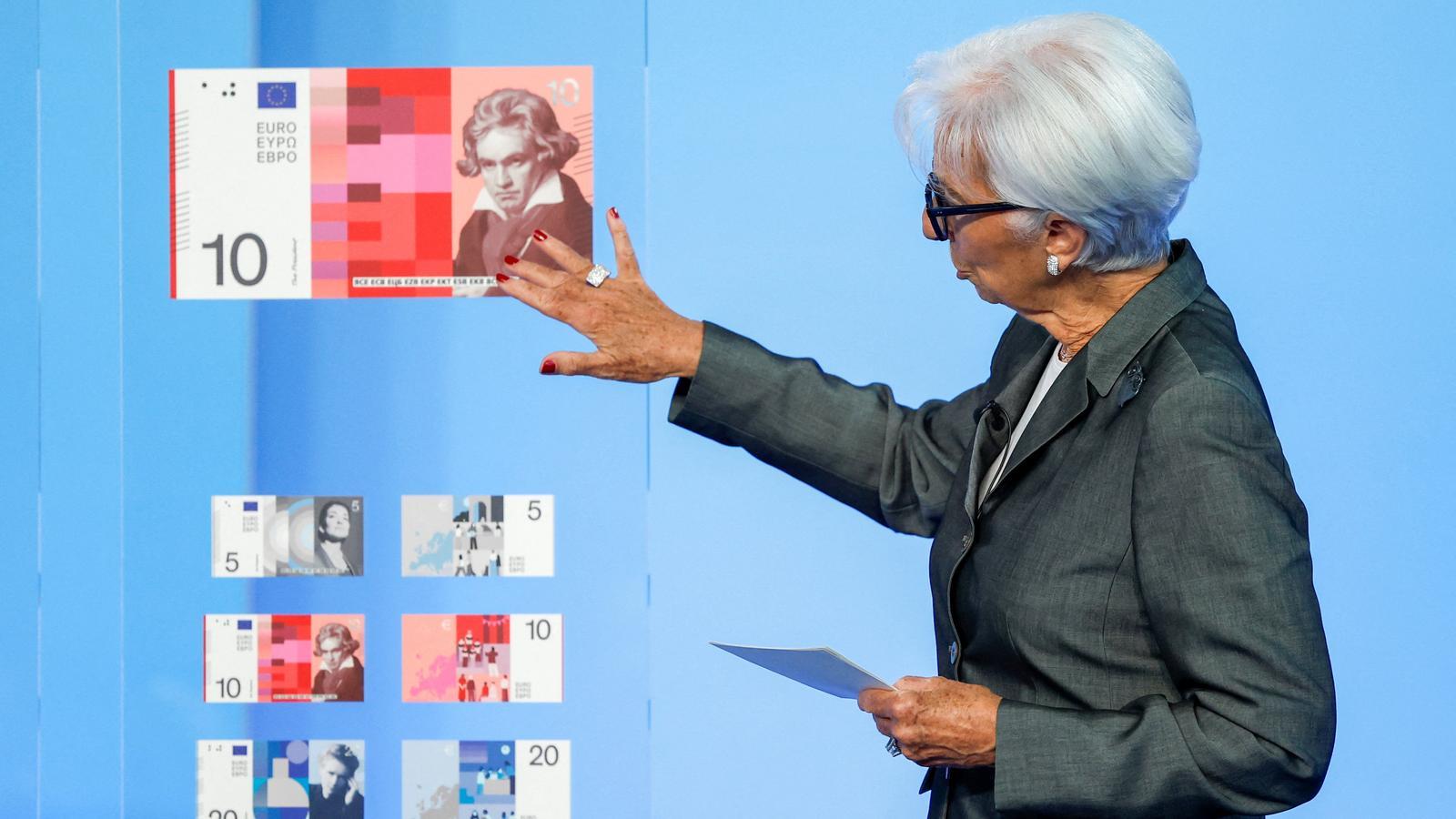 La presidenta del BCE, Christine Lagarde, en la rueda de prensa de este jueves.
