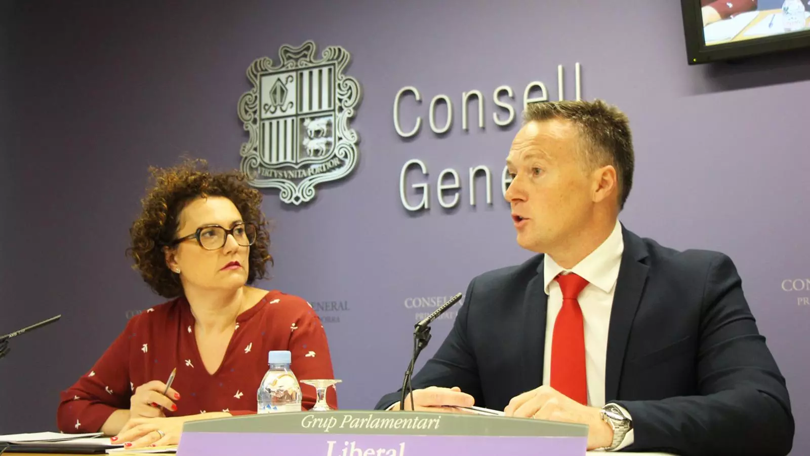 Els consellers generals Judith Pallarés i Ferran Costa, aquest dilluns a la seu del Consell General. / E. J. M.