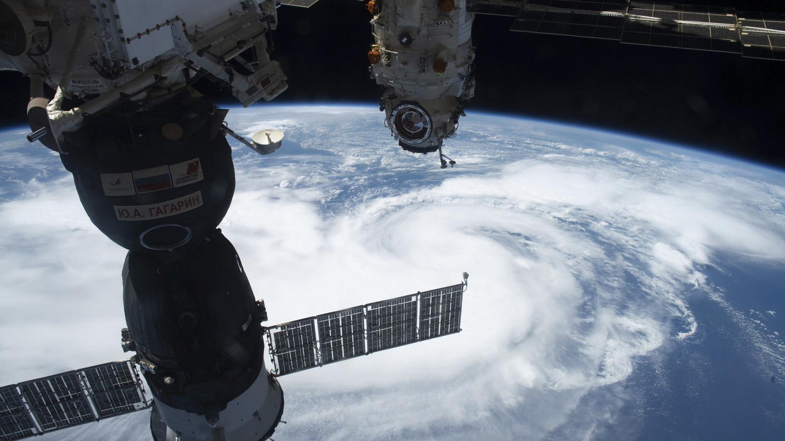 A picture taken from the International Space Station shows Hurricane Ida, a Category 4 storm, as it approaches the coast of Louisiana.