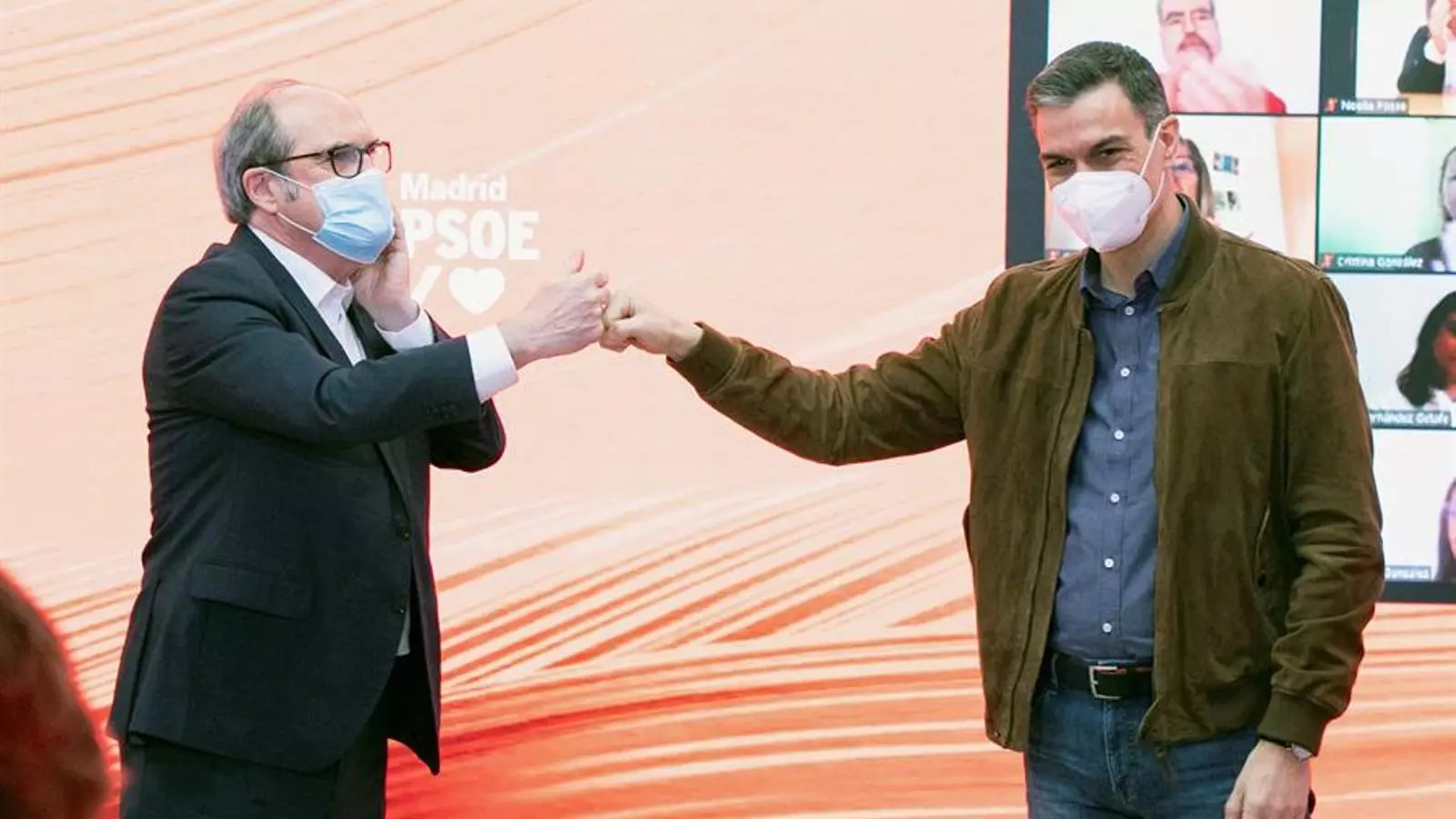 El president del govern espanyol, Pedro Sánchez, i el candidat del PSOE a les eleccions de Madrid, Ángel Gabilondo