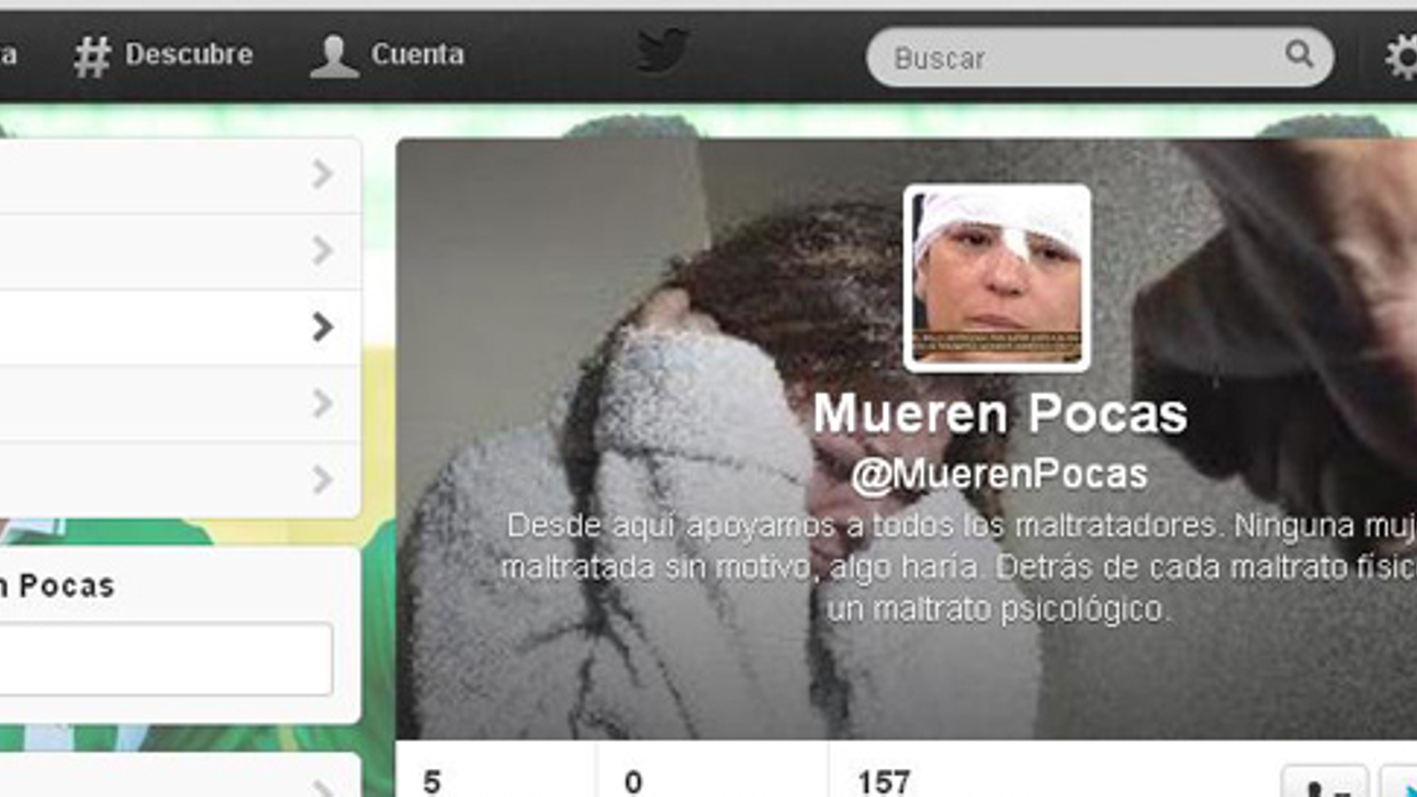 Captura de pantalla del perfil @MuerenPocas, eliminat per Twitter per incitar a la violència contra les dones