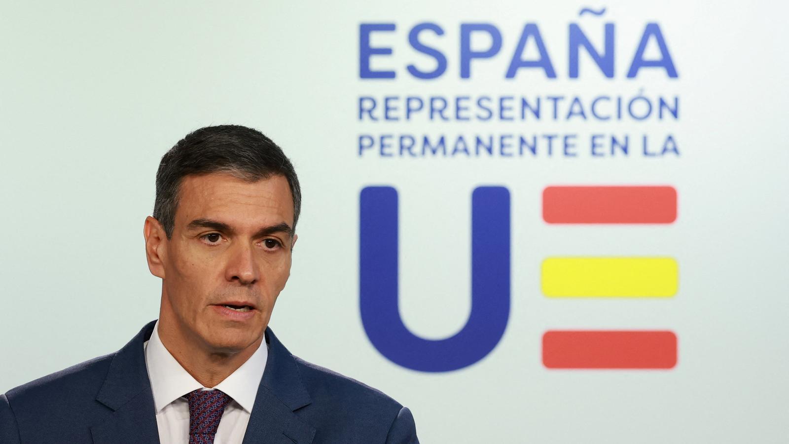 The president of the Spanish government, Pedro Sánchez, in the press conference after the European Council.