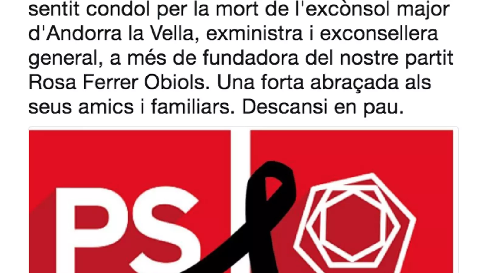 Imatge del missatge de condol del Partit Socialdemòcrata a la xarxa social Twitter. / PS