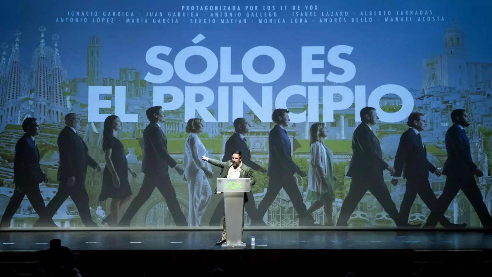 Santiago Abascal durante el acto de Vox para celebrar el primer año en el Parlamento de Cataluña, en el Auditorio de Cornellà de Llobregat.