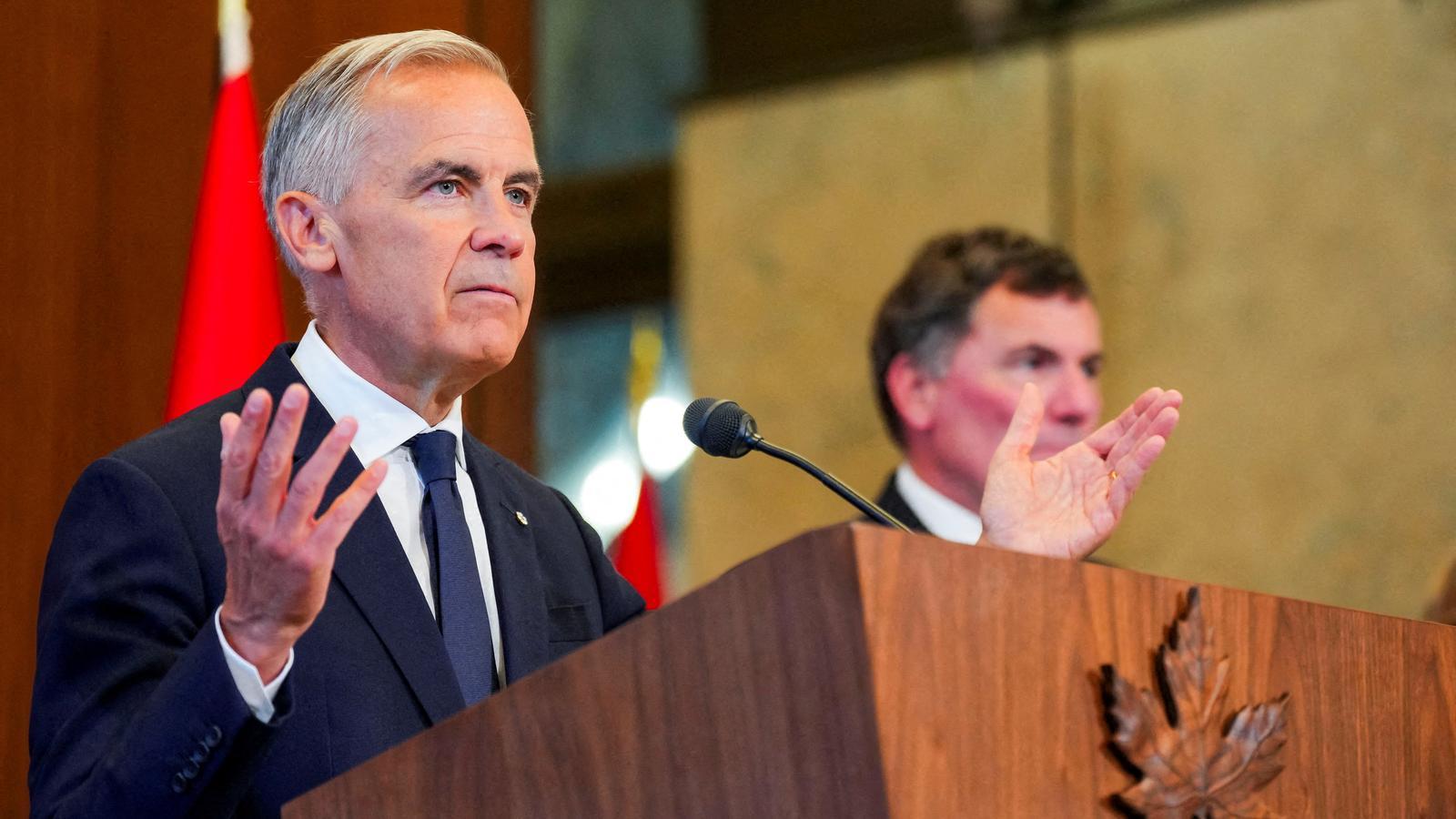 The Prime Minister of Canada, Mark Carney, addresses the media after having risen from negotiations with the United States.
