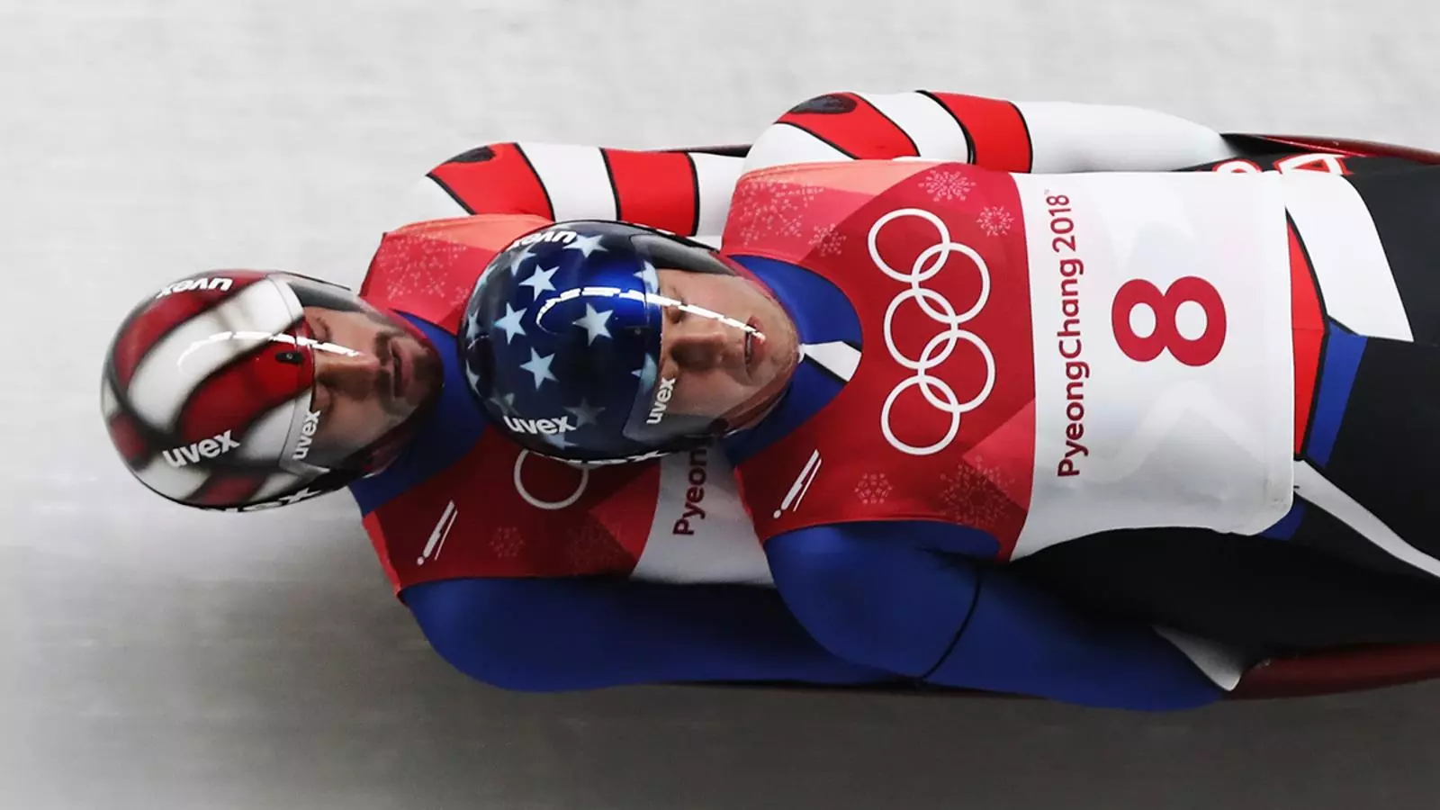 Luge. Matthew Mortensen i Jayson Terdiman, d’Estats Units, durant una volta a la modalitat de dobles
