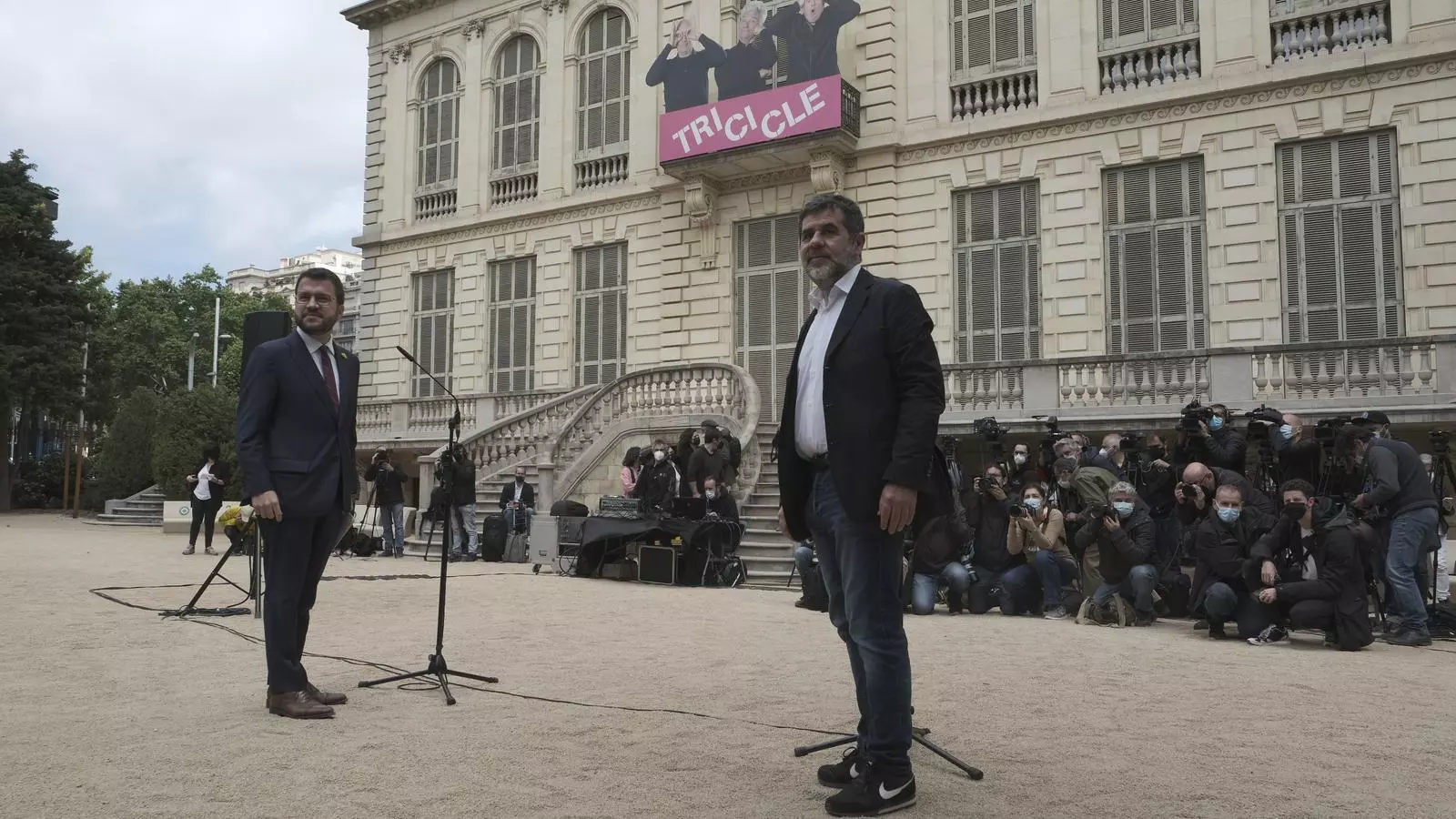 Pere Aragonés and Jordi Sànchez at the press conference