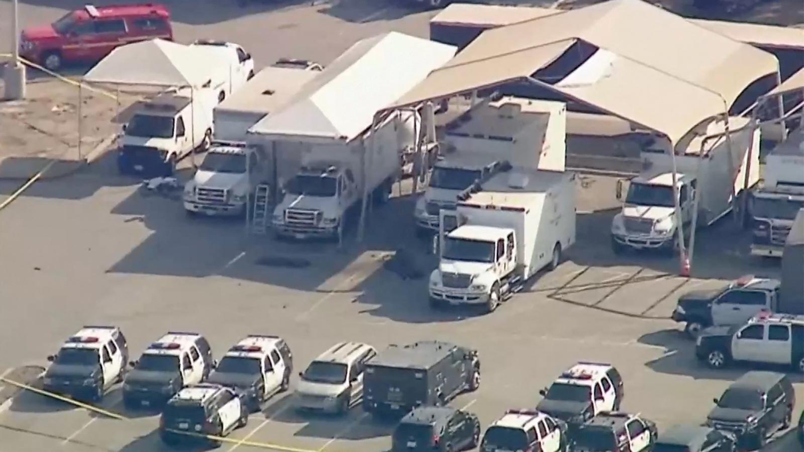 Aerial view of the parking lot where the explosion occurred.