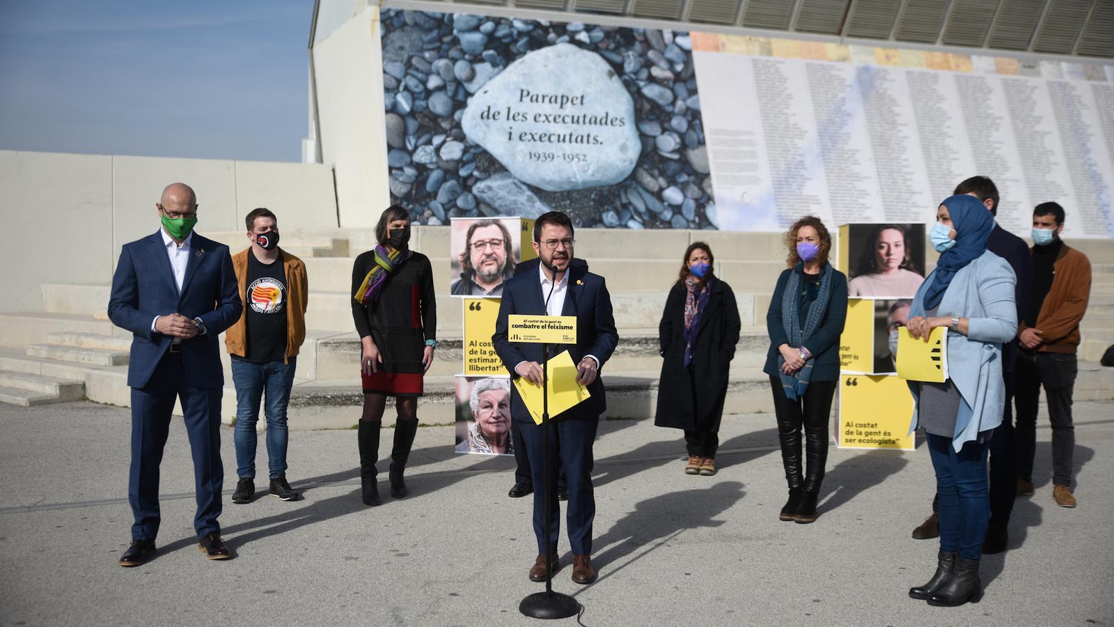 El candidat d'ERC, Pere Aragonès, ha liderat aquest divendres l'acte al Camp de la Bota.