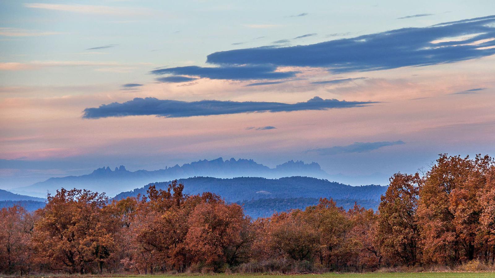Albada amb el massís de Montserrat de fons, des de Moià