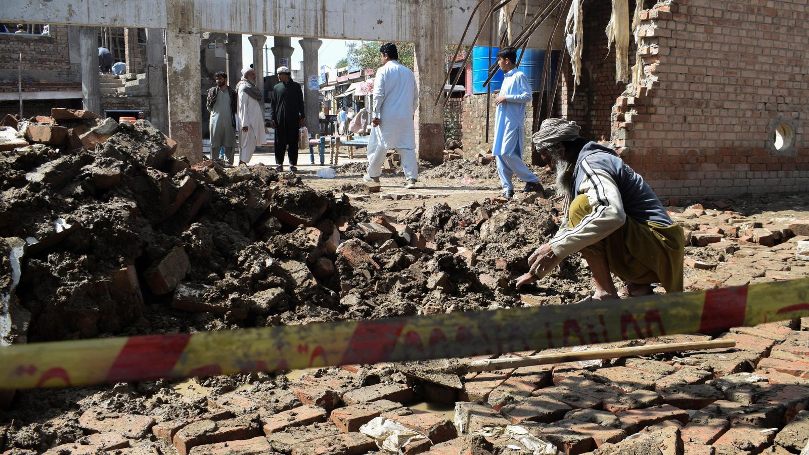 A building destroyed by heavy rains in Bannu, Afghanistan.