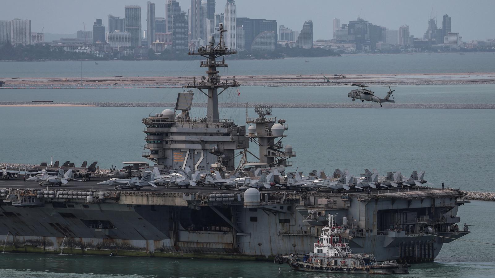 The United States aircraft carrier Abraham Lincoln is sailing towards the port of Laem Chabang, in the province of Chonburi, Thailand.