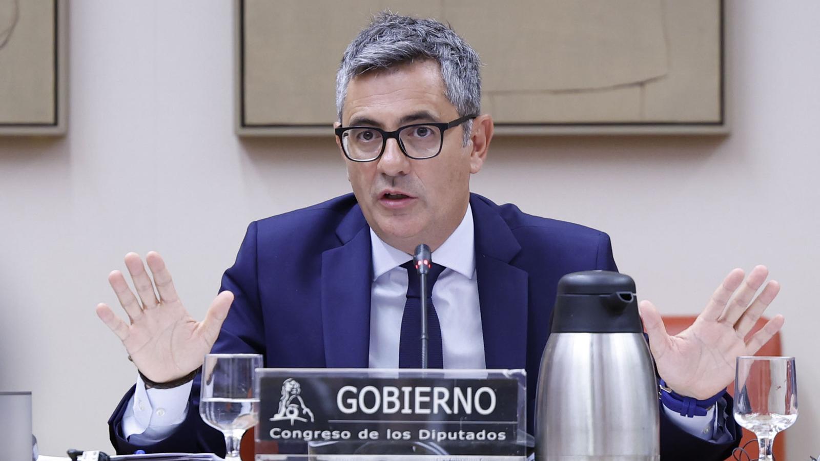 El ministro de Justicia, Félix Bolaños, este jueves en el Congreso de los Diputados