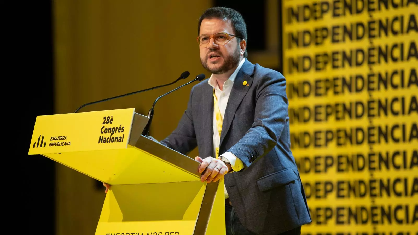 El coordinador nacional d'ERC, Pere Aragonès, en la seva intervenció durant el congrés.