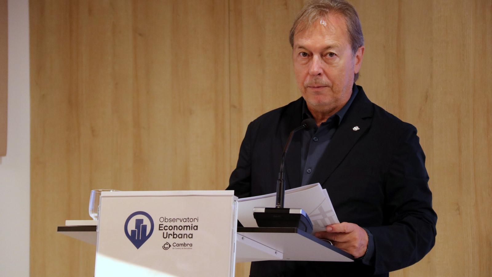The president of the Chamber of Commerce of Barcelona, Josep Santacreu, at the presentation of this Monday's study