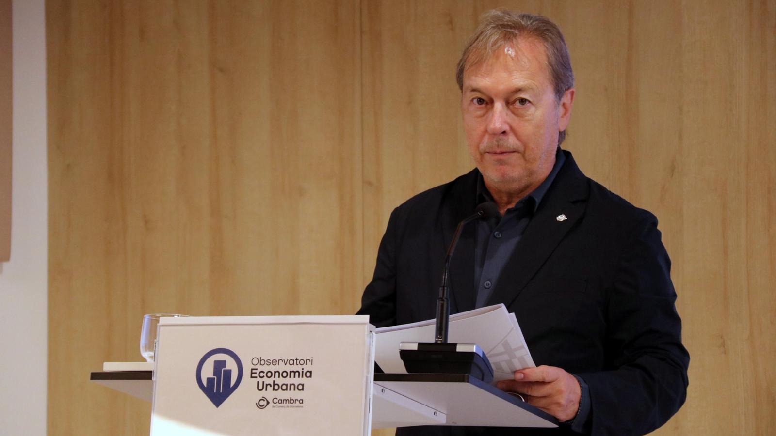 The president of the Chamber of Commerce of Barcelona, Josep Santacreu, at the presentation of this Monday's study