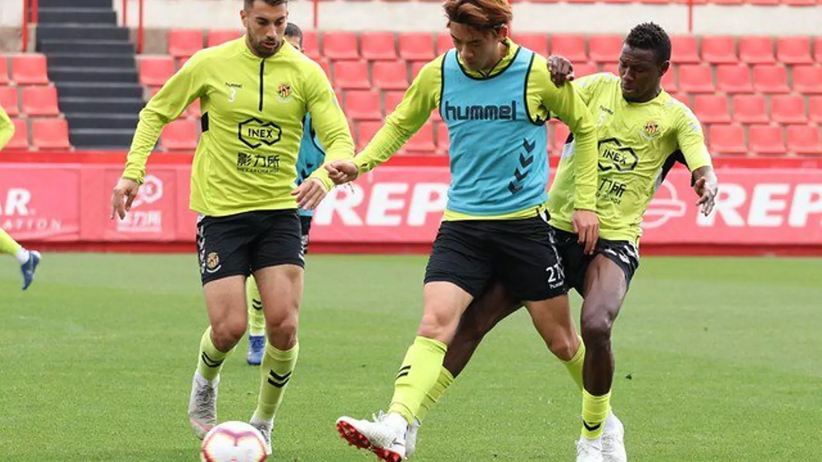 Els jugadors del Nàstic durant un entrenament de la setmana