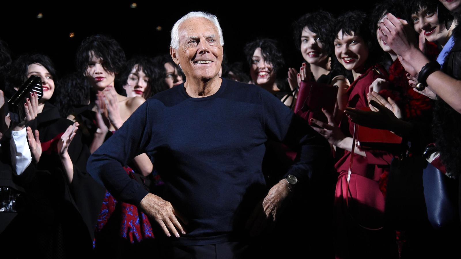 Giorgio Armani during a show at Milan Fashion Week in 2015.