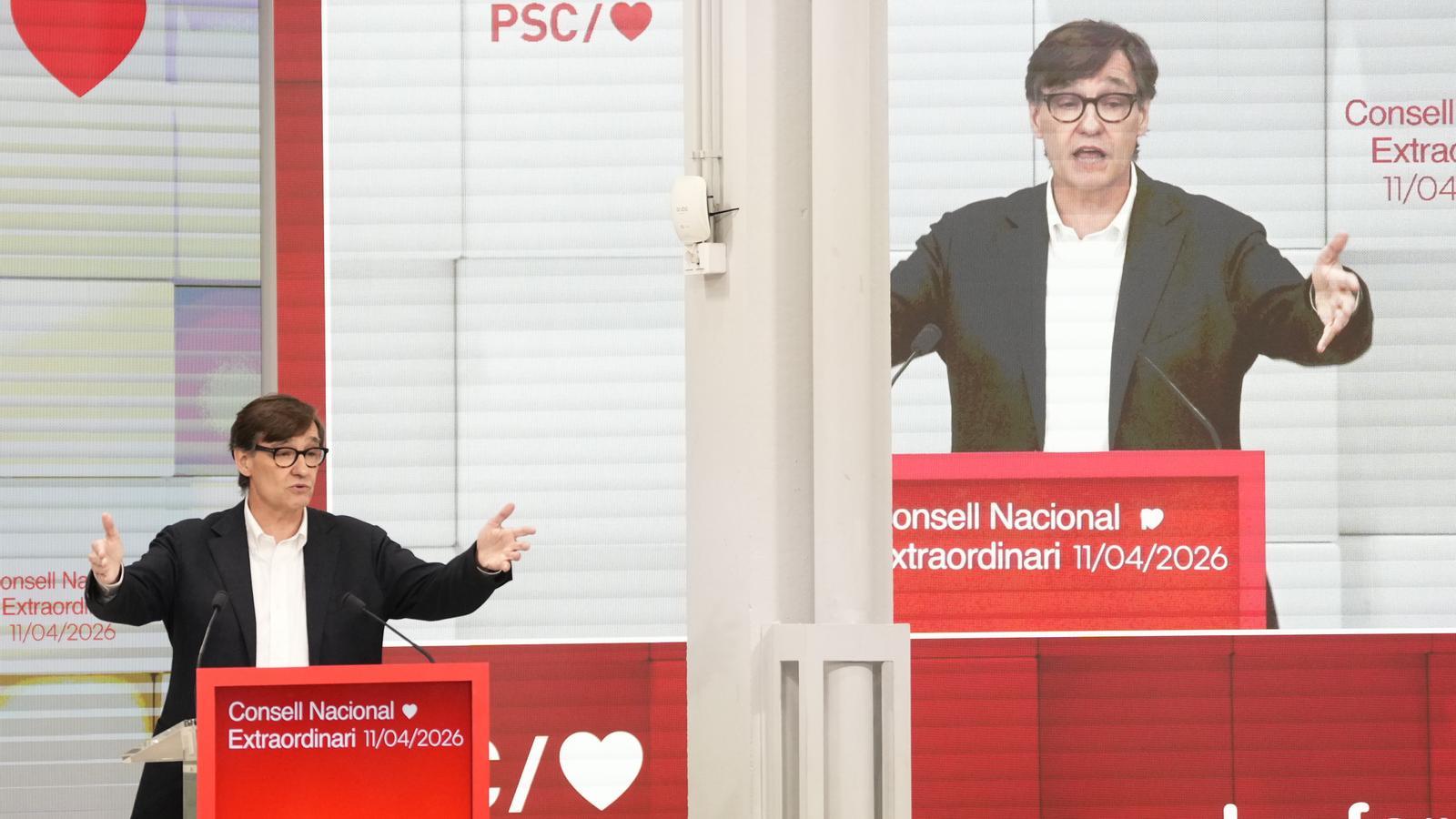 Salvador Illa durante el Consejo Nacional Extraordinario del PSC