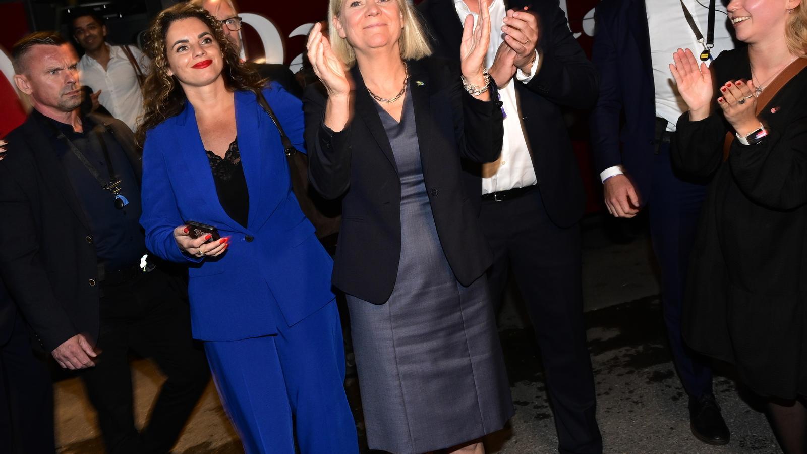 The leader of the Social Democrats, Magdalena Andersson, at the party's election night follow-up party at the Stockholm Waterfront Congress Centre, in the center of Stockholm.