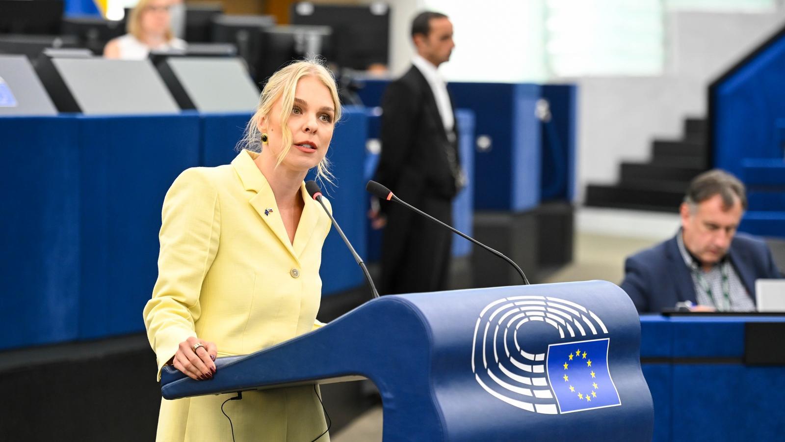 The Slovak MEP Veronika Cifrová, during the debate on Ceuta at the European Parliament.