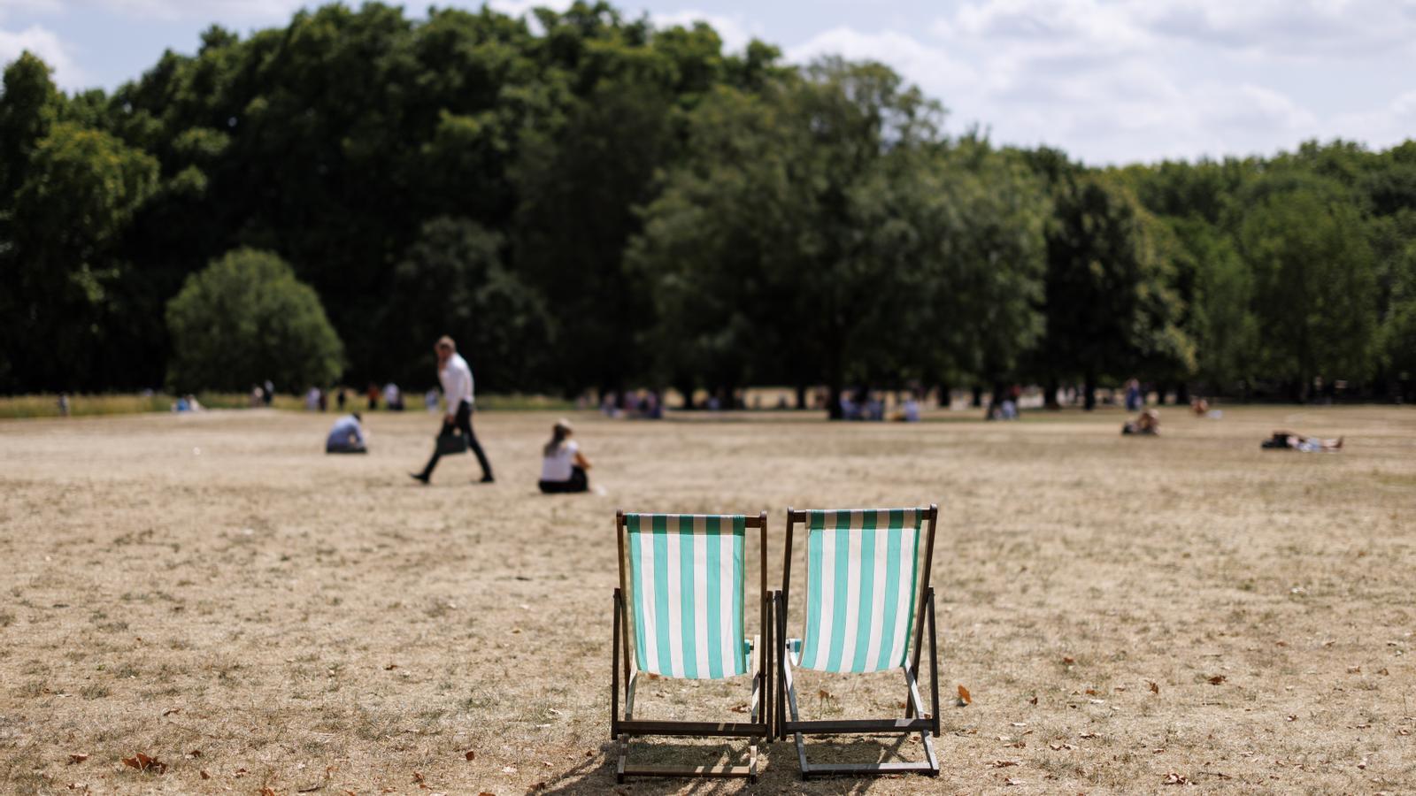 Two empty deckchairs, in Green Park, in the center of London. The British capital is experiencing another episode of high temperatures this Wednesday: the fourth since the summer began.