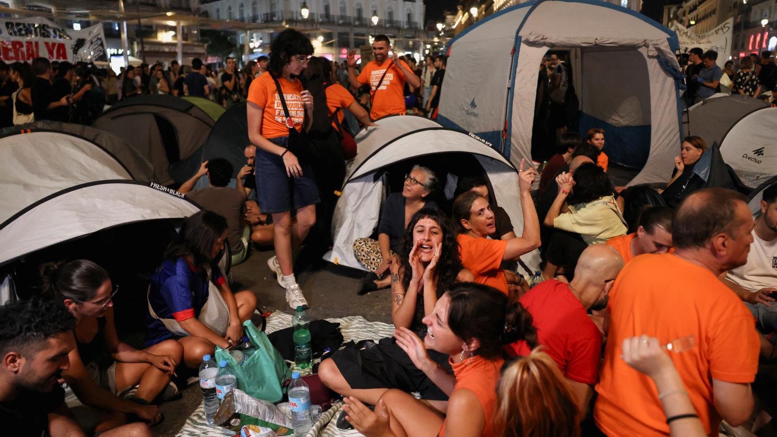 Protesters camp in the Plaza del Sol in Madrid.