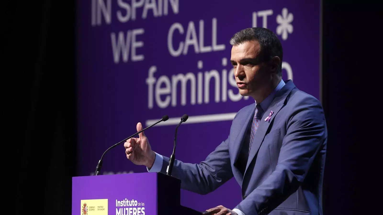 The president of the Spanish government, Pedro Sánchez, at an event on 8-M this Monday in Madrid