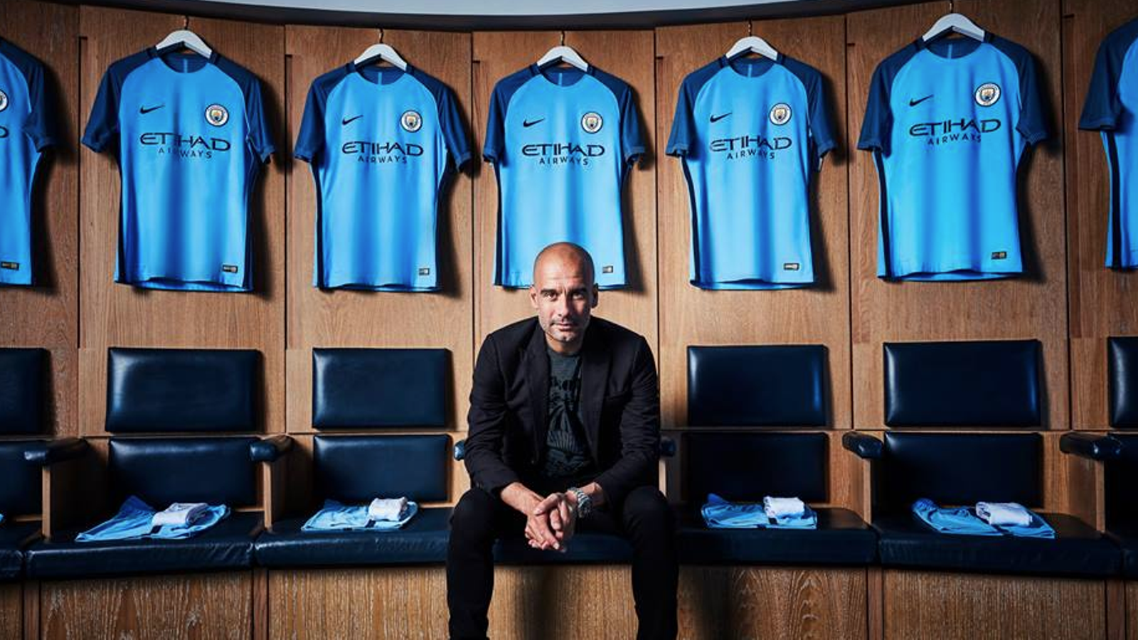 Pep Guardiola in the Manchester City dressing room