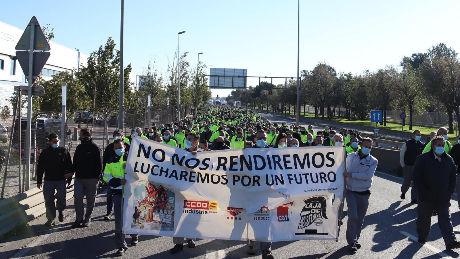 Protest march by Nissan workers last week.