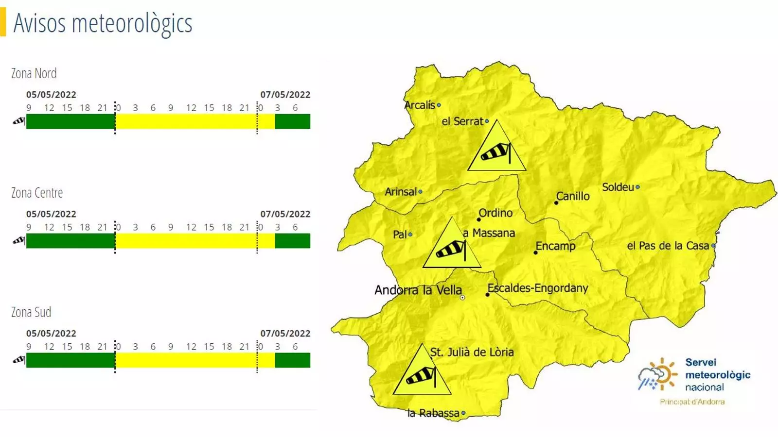 L'avís groc per vent activat de cara a aquest divendres.