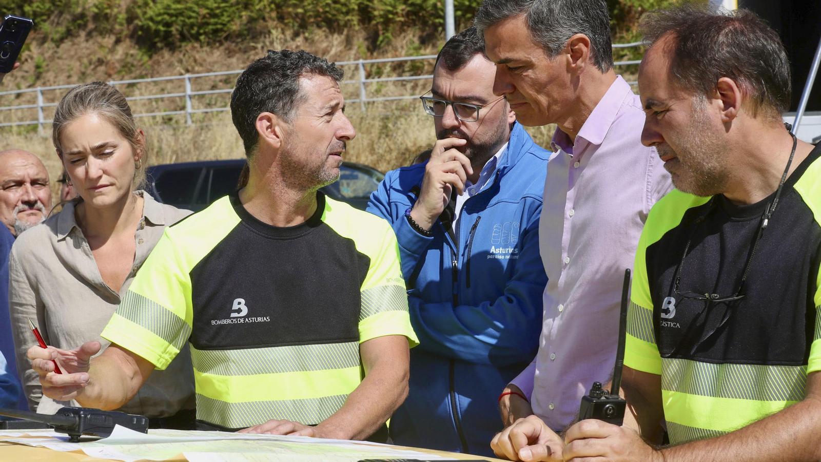 Spanish President Pedro Sánchez during a visit to Asturias to discuss the fires