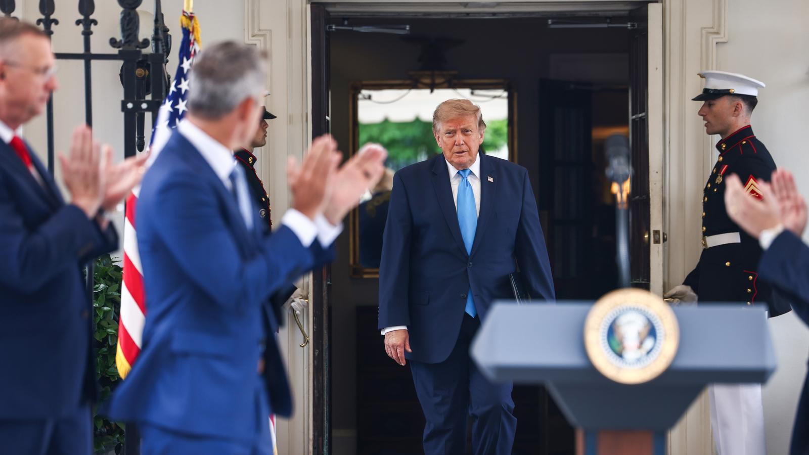 El presidente de los Estados Unidos, Donald Trump, en un acto de veteranos.