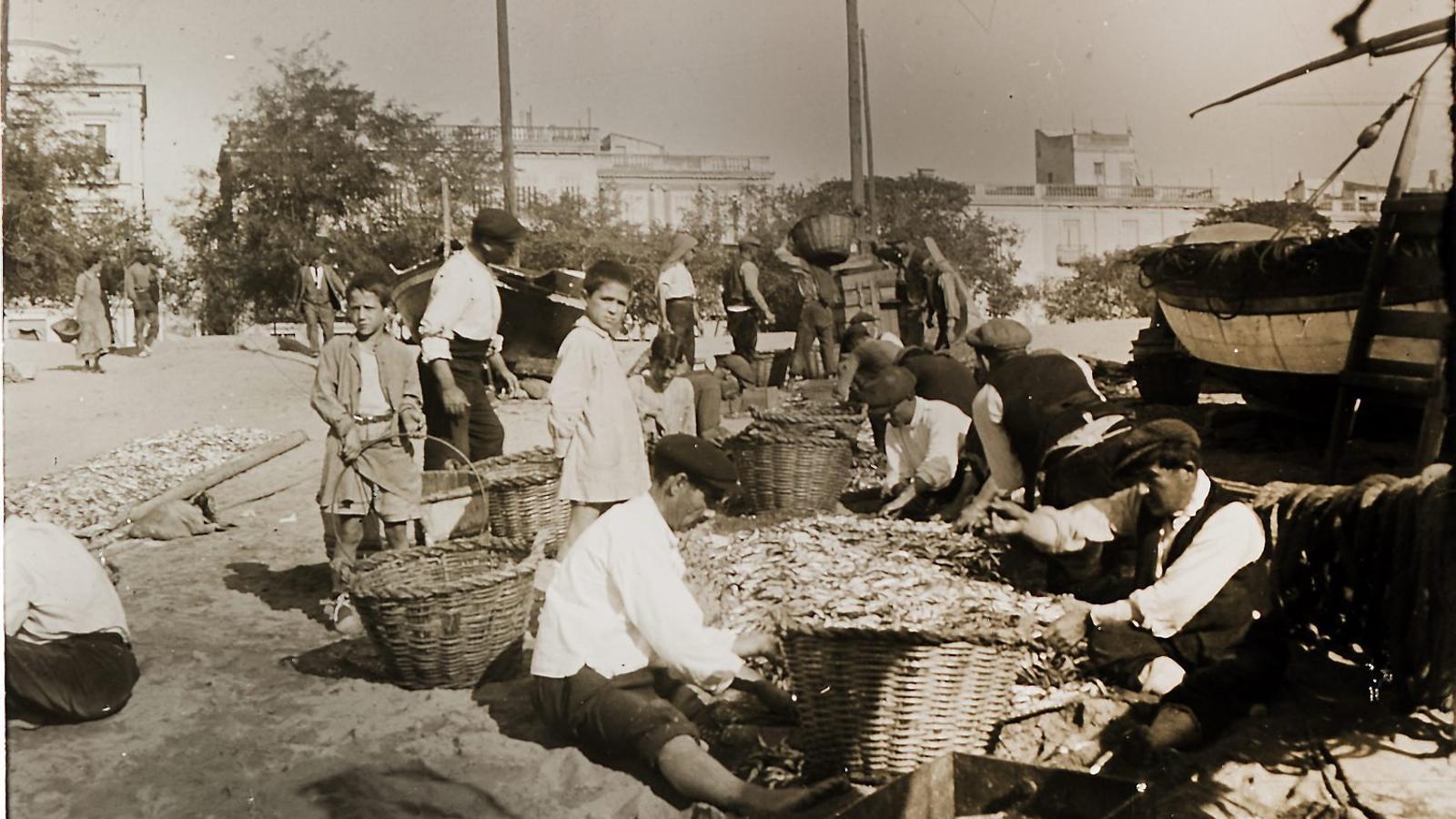 01.  Pescadors triant peix a Sant Feliu de Guíxols entre el 1920 i el 1930. Un dels accidents més freqüents era punxar-se amb el peix.
 02. Una dona cosint les xarxes trencades dels pescadors a la platja de Sant Feliu de Guíxols. Les dones preparaven els remeis que feien servir els pescadors i tota la família.
 03.  Pescadors de Sant Feliu de Guíxols a punt d’esmorzar. La farmaciola que duien a la barca per si calia alguna cura durant la pesca era molt minsa.