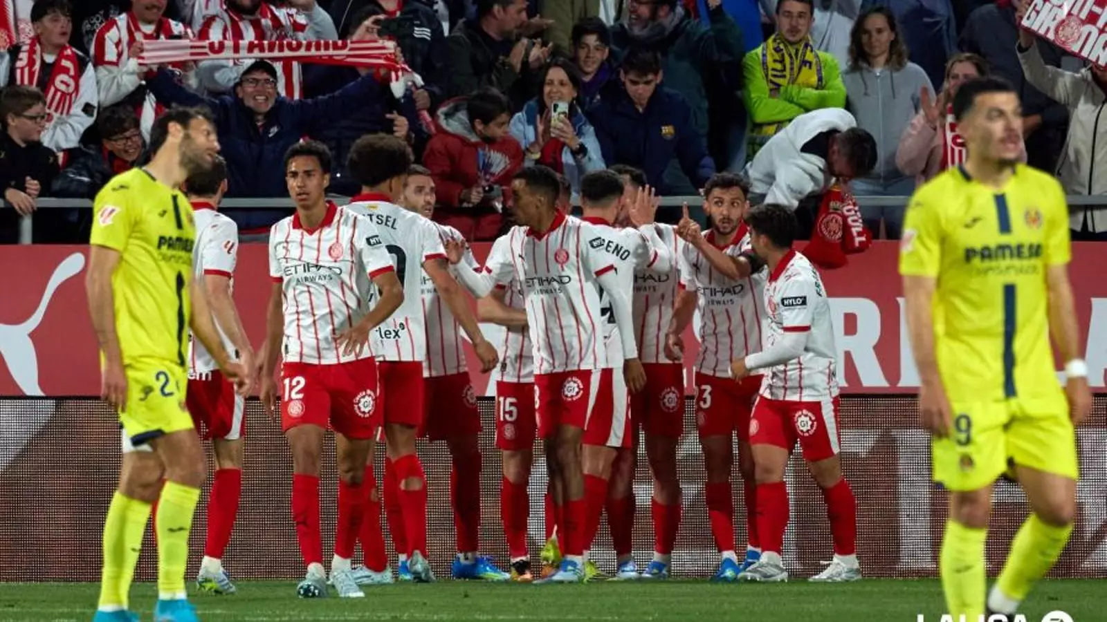 El Girona celebra l'únic gol del partit