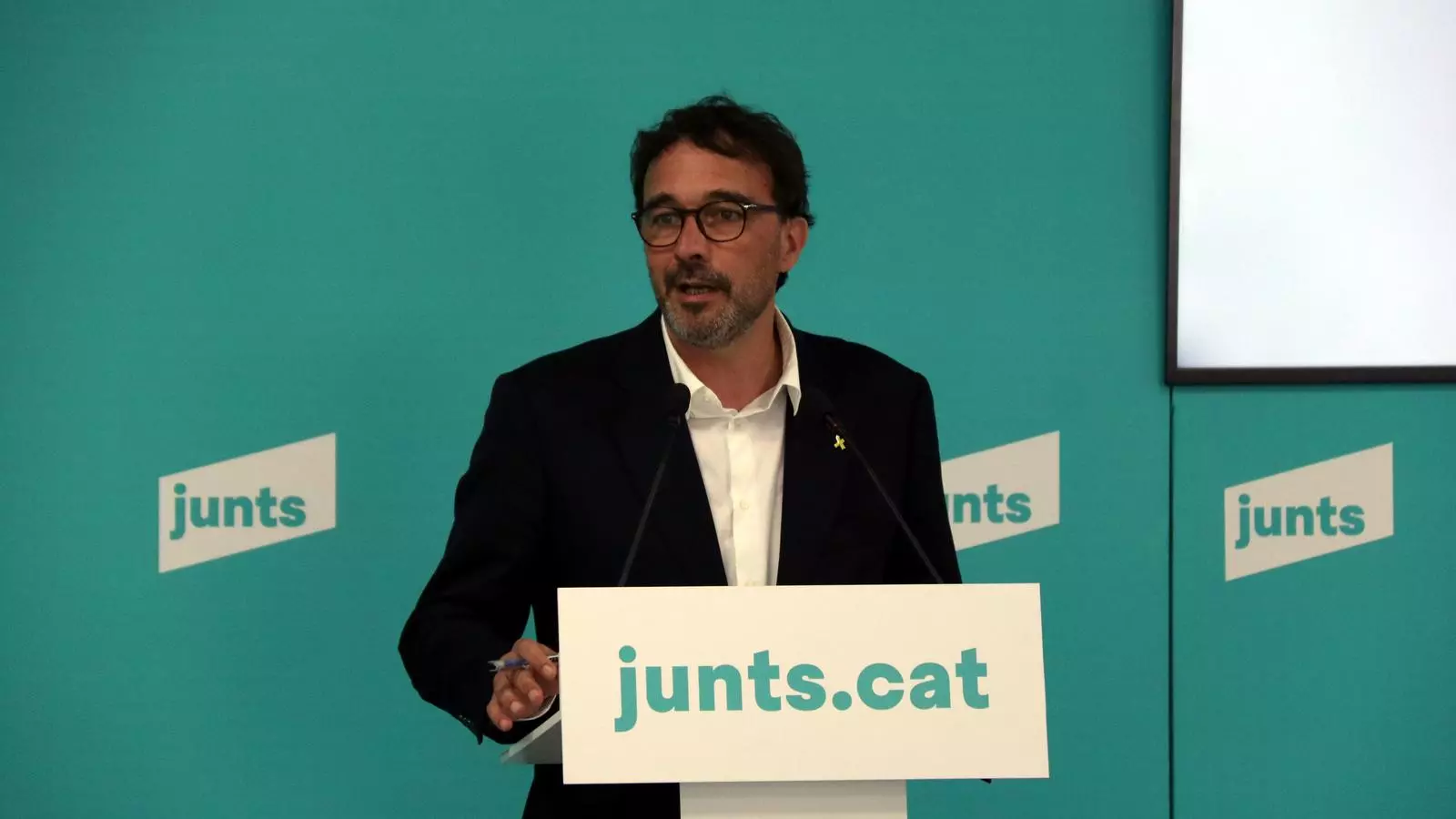 Josep Rius, portaveu de Junts, aquest dilluns en roda de premsa