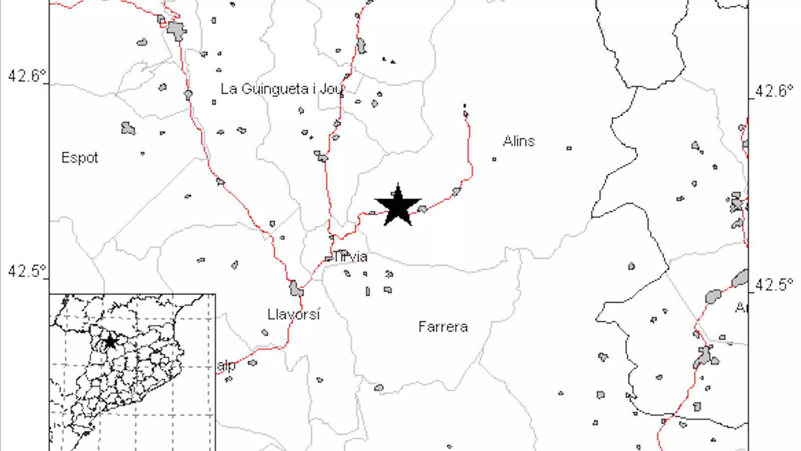 Un sisme de 2,3 graus es fa notar lleugerament al Pallars Sobirà. / ICGC
