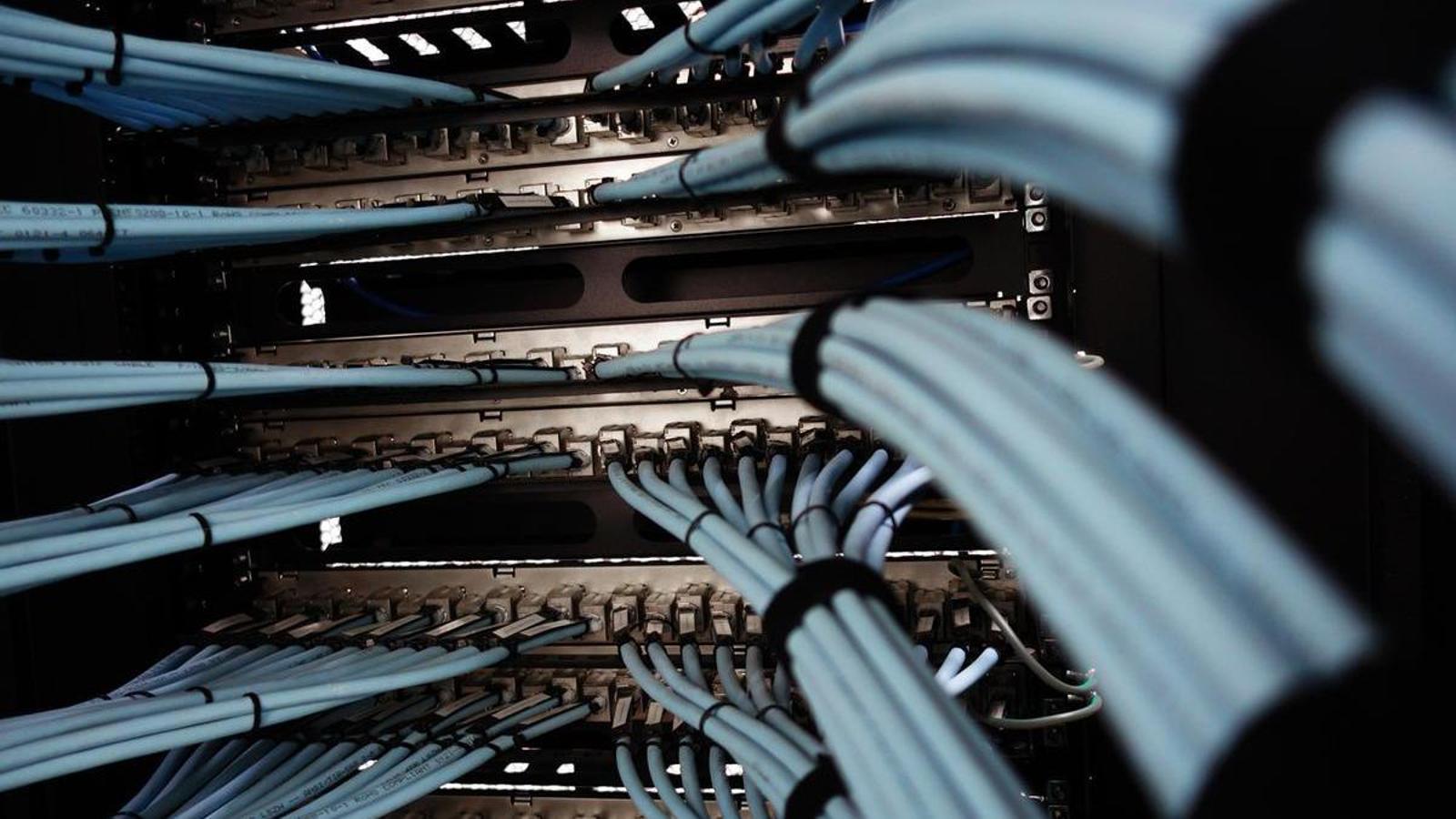 Cables connected to a server.